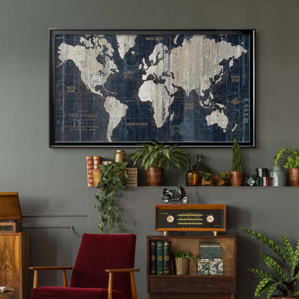 Williston Jolies Old World Map Blue Framed On Canvas Print